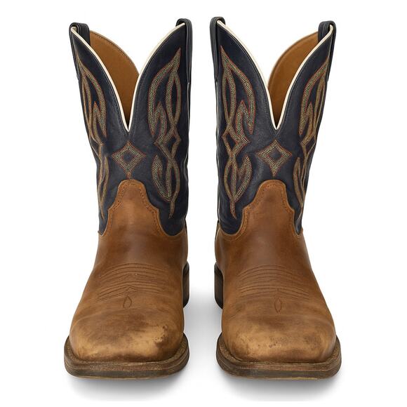 Tony Lama Men’s Cowboy Boots Size 12D Brown Leather Square Toe Western USA - Picture 1 of 12
